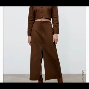 Zara Brown Slit Midi Pencil Skirt, Size XS